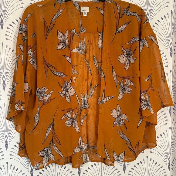 Floral Kimono Sleeve Top - Orange Size Small-XL - Picture 1 of 6
